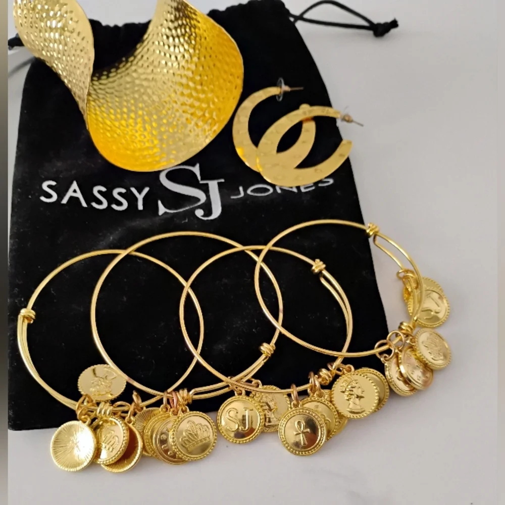 NEW Sassy Jones Set - Necklace, Hoops, Cuff, Bangles (X4) - Picture 5 of 13